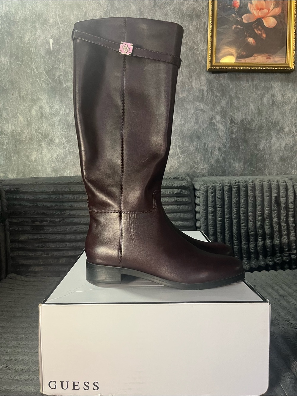 GUESS Zoro Red Leather Riding Boots new